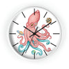 Salmon Pink Teal Octopus And Planets Art Wall Clock White / Black 10 Home Decor