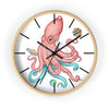 Salmon Pink Teal Octopus And Planets Art Wall Clock Wooden / Black 10 Home Decor