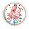 Salmon Pink Teal Octopus And Planets Art Wall Clock Wooden / White 10 Home Decor