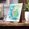 Sea Turtle Vintage Map Nautical Watercolor Art Ceramic Photo Tile Home Decor