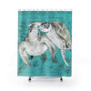 Sea Turtles Vintage Map Grey Teal Watercolor Shower Curtain 71X74 Home Decor