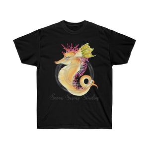 Seahorse Lady Orange Magenta Art Dark Unisex Ultra Cotton Tee Black / S T-Shirt