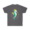 Seahorse Lady Teal Yellow Ink Art Dark Unisex Ultra Cotton Tee Charcoal / S T-Shirt