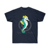 Seahorse Lady Teal Yellow Ink Art Dark Unisex Ultra Cotton Tee Navy / S T-Shirt
