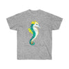 Seahorse Lady Teal Yellow Ink Art Ultra Cotton Tee Sport Grey / S T-Shirt
