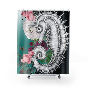 Seahorse Vintage Pink Roses Aqua Shower Curtains 71 X 74 Home Decor