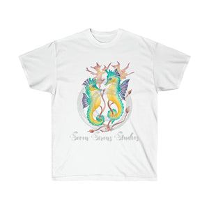 Seahorses And Algae Watercolor Art Ultra Cotton Tee White / S T-Shirt