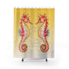 Seahorses Red On Yellow Bubbles Watercolor Shower Curtain 71X74 Home Decor