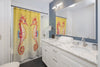 Seahorses Red On Yellow Bubbles Watercolor Shower Curtain Home Decor