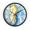 Seahorses Yellow Blue Love Watercolor Ink Art Wall Clock Black / 10 Home Decor