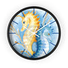 Seahorses Yellow Blue Love Watercolor Ink Art Wall Clock Black / White 10 Home Decor