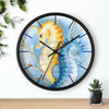Seahorses Yellow Blue Love Watercolor Ink Art Wall Clock Home Decor