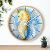 Seahorses Yellow Blue Love Watercolor Ink Art Wall Clock Home Decor