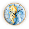 Seahorses Yellow Blue Love Watercolor Ink Art Wall Clock Wooden / Black 10 Home Decor