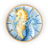 Seahorses Yellow Blue Love Watercolor Ink Art Wall Clock Wooden / White 10 Home Decor