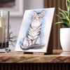 Silver Tabby Cat Kitten Snow Watercolor Art Ceramic Photo Tile 6 × 8 / Glossy Home Decor