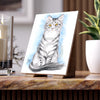 Silver Tabby Cat Kitten Snow Watercolor Art Ceramic Photo Tile 6 × 8 / Matte Home Decor