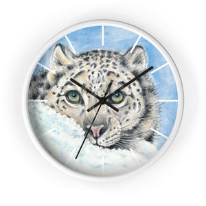 Snow Leopard Winter Watercolor Art Wall Clock White / Black 10 Home Decor