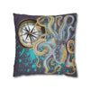 Steel Blue Octopus Kraken Compass Mauve Art Spun Polyester Square Pillow Case Home Decor