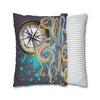 Steel Blue Octopus Kraken Compass Mauve Art Spun Polyester Square Pillow Case Home Decor