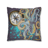 Steel Blue Octopus Kraken Compass Mauve Art Spun Polyester Square Pillow Case Home Decor