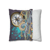 Steel Blue Octopus Kraken Compass Mauve Art Spun Polyester Square Pillow Case Home Decor