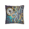 Steel Blue Octopus Kraken Compass Mauve Art Spun Polyester Square Pillow Case Home Decor