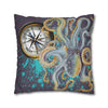 Steel Blue Octopus Kraken Compass Mauve Art Spun Polyester Square Pillow Case Home Decor