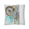 Steel Blue Octopus Kraken Compass Splash Art Spun Polyester Square Pillow Case Home Decor