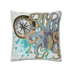 Steel Blue Octopus Kraken Compass Splash Art Spun Polyester Square Pillow Case Home Decor