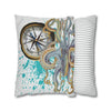 Steel Blue Octopus Kraken Compass Splash Art Spun Polyester Square Pillow Case Home Decor