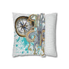 Steel Blue Octopus Kraken Compass Splash Art Spun Polyester Square Pillow Case Home Decor