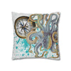 Steel Blue Octopus Kraken Compass Splash Art Spun Polyester Square Pillow Case Home Decor