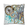Steel Blue Octopus Kraken Compass Splash Art Spun Polyester Square Pillow Case Home Decor