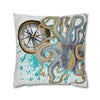 Steel Blue Octopus Kraken Compass Splash Art Spun Polyester Square Pillow Case Home Decor