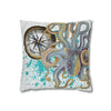 Steel Blue Octopus Kraken Compass Splash Art Spun Polyester Square Pillow Case Home Decor