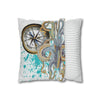 Steel Blue Octopus Kraken Compass Splash Art Spun Polyester Square Pillow Case Home Decor