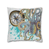 Steel Blue Octopus Kraken Compass Splash Art Spun Polyester Square Pillow Case Home Decor