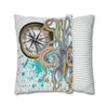 Steel Blue Octopus Kraken Compass Splash Art Spun Polyester Square Pillow Case Home Decor