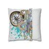 Steel Blue Octopus Kraken Compass Splash Art Spun Polyester Square Pillow Case Home Decor