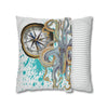 Steel Blue Octopus Kraken Compass Splash Art Spun Polyester Square Pillow Case Home Decor