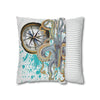 Steel Blue Octopus Kraken Compass Splash Art Spun Polyester Square Pillow Case Home Decor