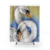 Swan Love Gold Blue Ink Art Shower Curtain 71 × 74 Home Decor