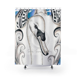 Swan Stippling Doodle Ink Art Ii Shower Curtains 71X74 Home Decor