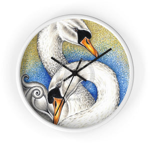 Swans Love Ink Art Wall Clock White / Black 10 Home Decor