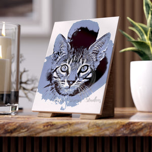 Tabby Bengal Cat Kitten Watercolor Art Ceramic Photo Tile 6 × 8 / Glossy Home Decor