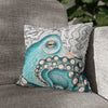 Teal Blue Octopus Kraken Watercolor Map Art Spun Polyester Square Pillow Case 14 × Home Decor