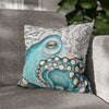Teal Blue Octopus Kraken Watercolor Map Art Spun Polyester Square Pillow Case 16 × Home Decor