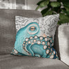 Teal Blue Octopus Kraken Watercolor Map Art Spun Polyester Square Pillow Case 18 × Home Decor