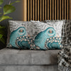 Teal Blue Octopus Kraken Watercolor Map Art Spun Polyester Square Pillow Case Home Decor